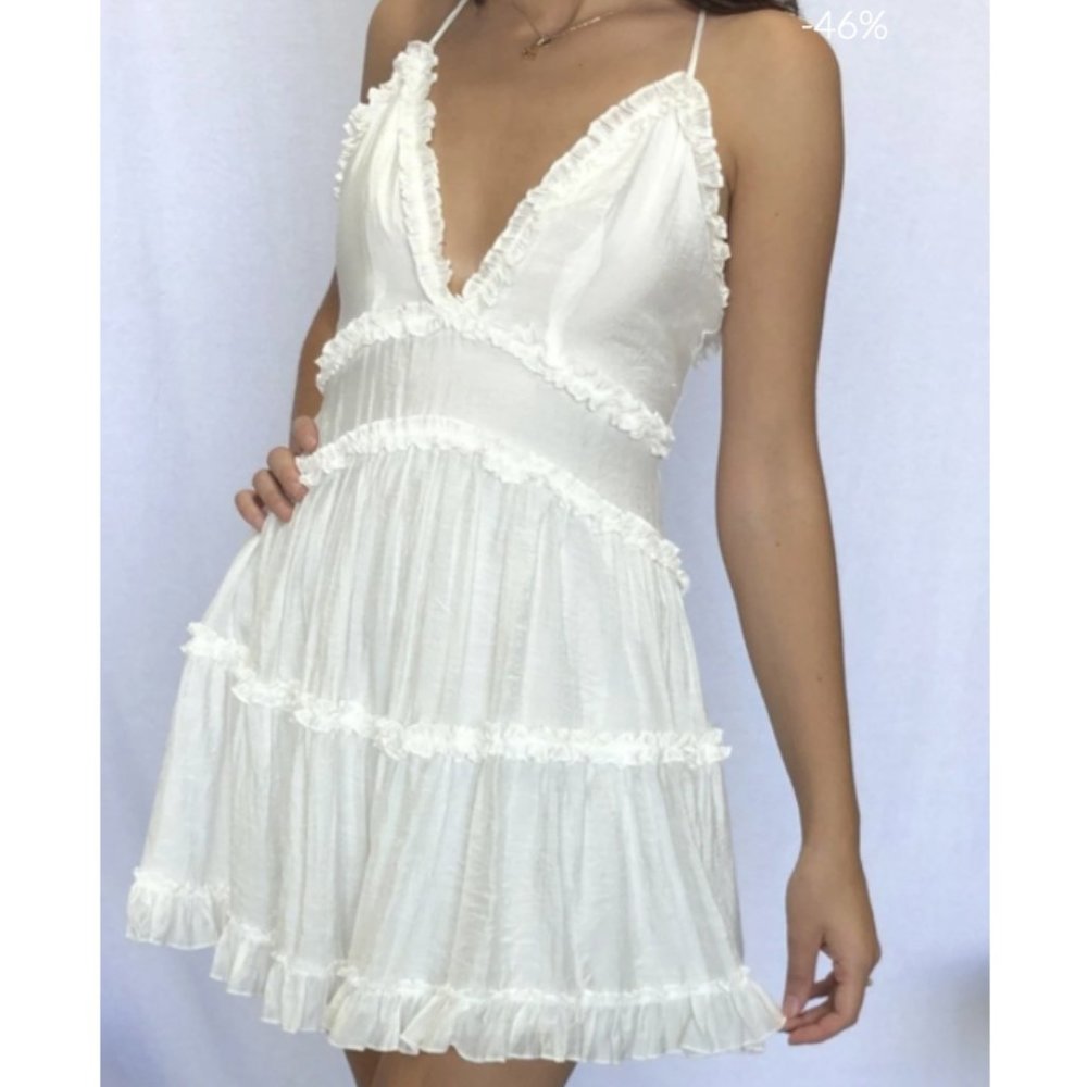 NWT Angel Biba Crumple Open Shoulder Mini Dress in White